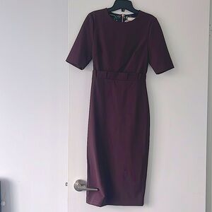 Ted Baker maroon work dress with sleeves - size 0